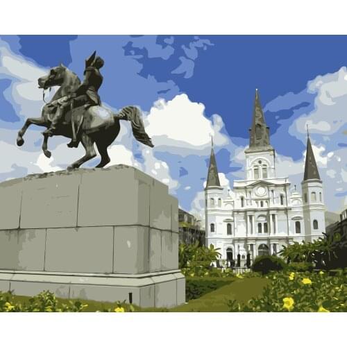 MaHuaf-j320 Jackson Square and Statue St. Louis Cathedral DIY coloring by numbers Wall decoration painting