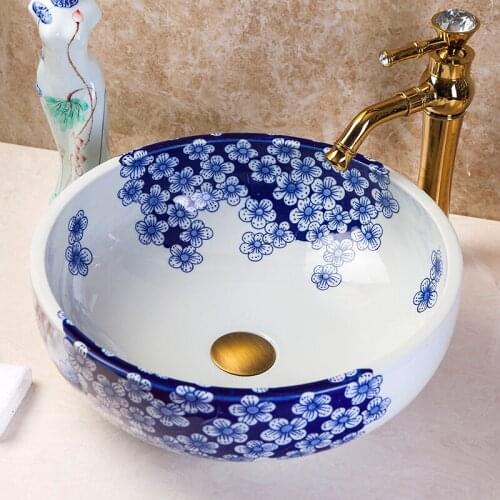 Small Jingdezhen porcelain wash basin Small blue and white plum blossoms bathroom sinks ceramic wash basin