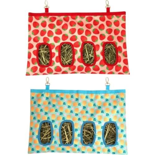 Rabbit Hay Feeder Bag Small Animal Hay Feeding Bags Hanging Feeder Sacks Storage with 4 Holes for Chinchilla