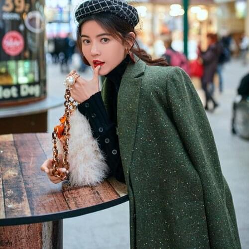 Fashion brand fake two pieces jacket Windbreakerthicker warm woolen coat female longer Starry embellishment wool overcoat wq1110