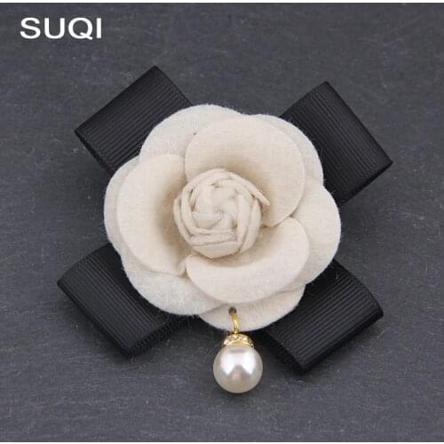 Fashion Vintage Fabric Womens Brooches Pin Jewelry bow ribbon Camellia Rose Flowers Brooches Pins hat bag scarf Decoration