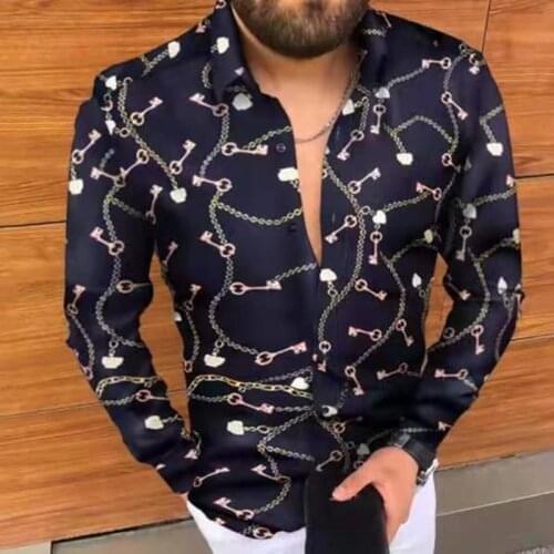Fashion Trend Style Mens Long Sleeve Print Vacation Plus Size Casual Stand Collar Button Loose Shirt Apparel Comfort Tops