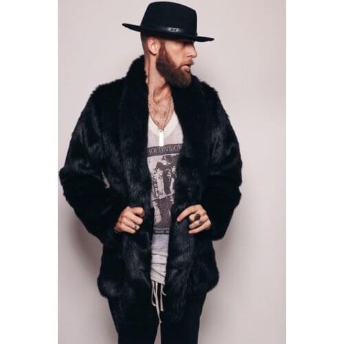 BHUNATI Winter Men Faux Mink Fur Coats Stand Collar Thick Warm Long Sleeve Solid Fur Overcoat Fashion Fur Outerwear jackets