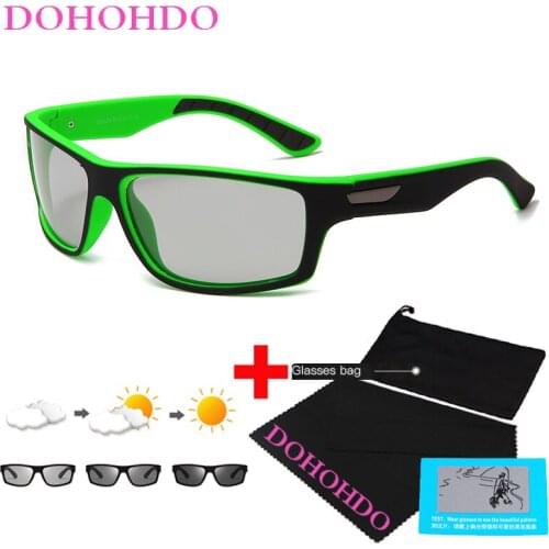 DOHOHDO 2021 New Men Polarized UV400 Photochromic Lens Driving Sun Glasses Male Car Drivers Chameleon Glasses Matte Eyewear Bag