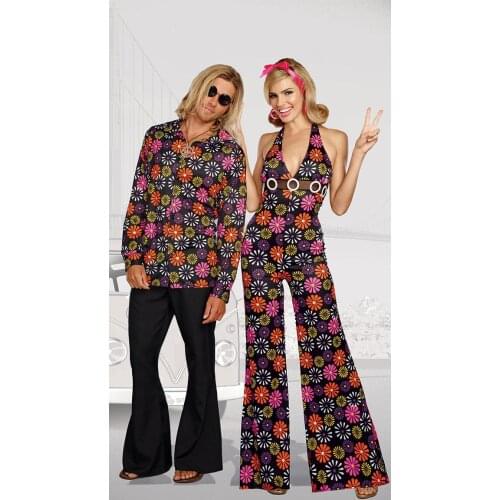 Mens Hippie Hippy Fancy Dress Costume 60s 70s Groovy Flower Power Outfit M XL MS4177