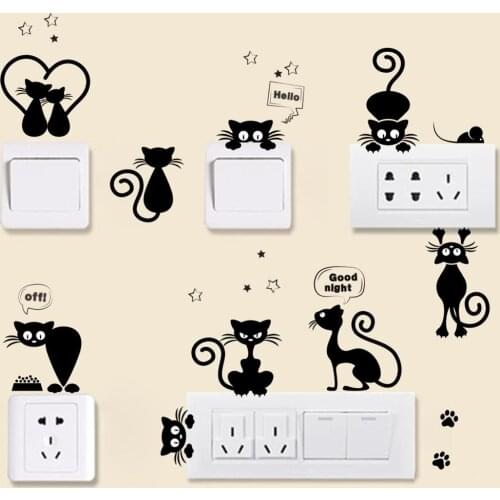 Lovely Cat Light Switch Phone Wall stickers For Kids Rooms Diy Home Decoration Cartoon Animals Wall Decals Pvc Mural Art