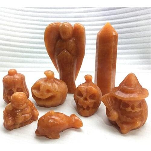 Natural Crystal Pumpkin Stone Ghost Face Pumpkin Hand Healing Carved Pumpkin For Halloween Gift