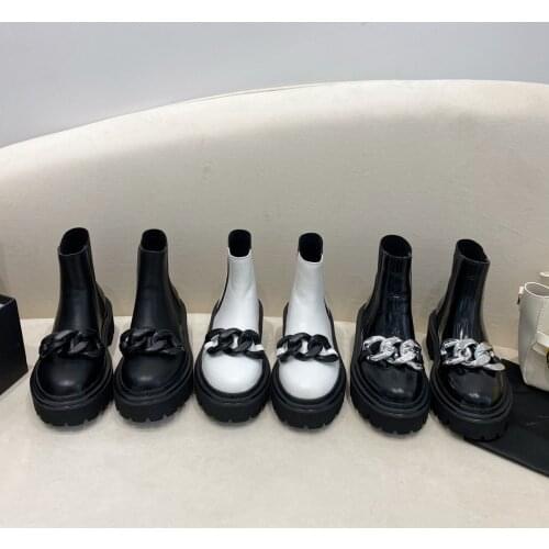 New Winter Women Boots Round Toe Women Shoes Chain Shoes Woman Slip-On Genuine Leather Thick Bottom Boots Hot Ankle Boots Woman