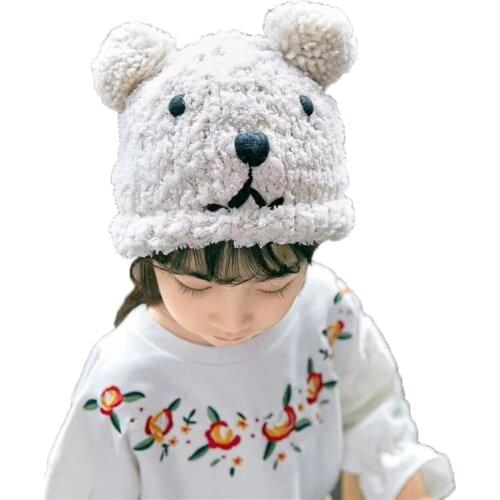 New style Fashion Winter spring Parent-Child hats For Children Hat Little Bear 2 smile cute pompom fur Hat For Girls Cap