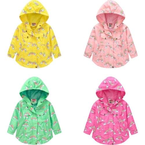 2021 Autumn New Girls Fashion Coat Childrens Clothing Cartoon Printed Rainbow Zipper Jacket 3-9 Years Kids Hooded Outwear