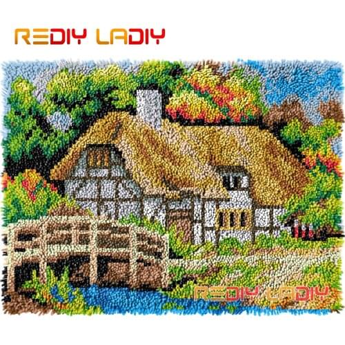 Latch Hook Rug Autumn Cottage Crocheting Tapestry Kits DIY Carpet Rug Chunky Yarn Needlework Knitted Floor Mat Hobby & Crafts