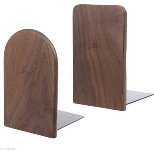 Walnut Wood Book Stand Desktop Organizer Desktop Office Home Bookends Book Ends Stand Holder Shelf 13x8cm X6HA