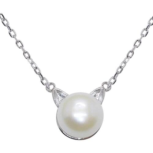 Cats Style 100% Guaranteed Real 925 Sterling Silver Pendants Necklaces With Freshwater Pearl