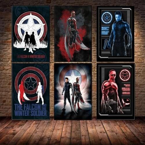 Marvel Anime Superhero Canvas Painting Falcon and Winter American Soldier Posters and Prints Wall Pictures for Childrens Decor