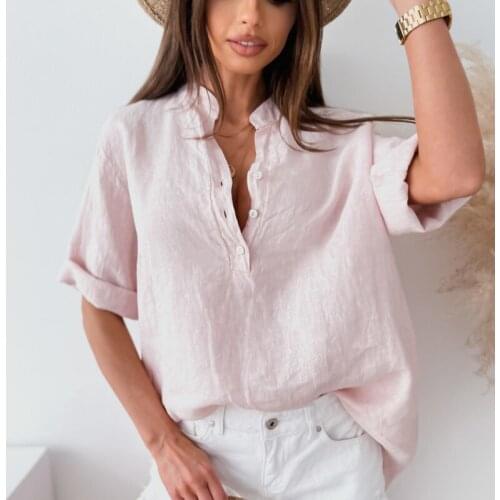 Casual One Button Shirt Women Autumn Loose V-Neck Lantern Long Sleeve Tops Fashion Solid Plus Size Street Office Ladies Blouses