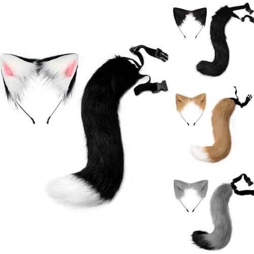 Sexy Woman Lovely Lolita Cat Fox Headband Tail Headdress Plush Ears Tail Anime Cosplay Props Cat Ears Hair Accessories Tail Set