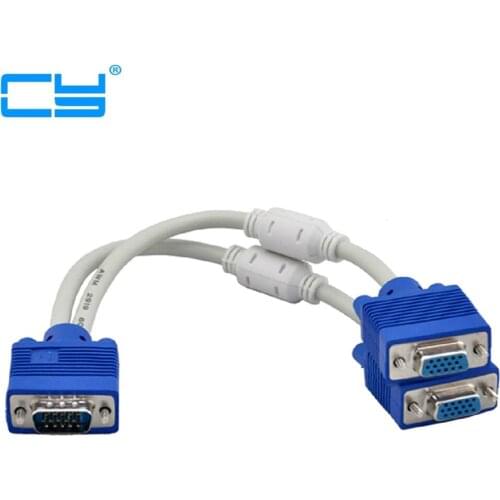 RGB VGA SVGA Male to 2 VGA two HDB15 Female Splitter Adapter extension Cable w/ core VGA splitter adaptor connector converter