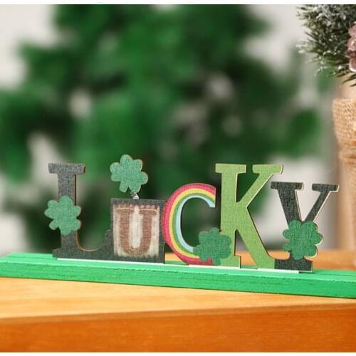 Lucky Tabletop Letter Shamrock Wood Decoration DIY Crafts Irish Themed Ornament for Saint Patricks Day Party Decor