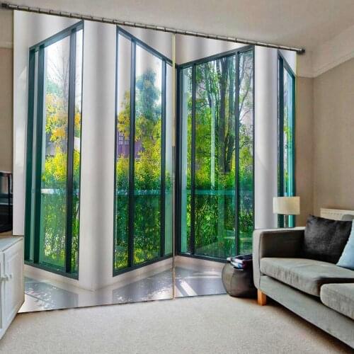 Window curtains green scenery 3d curtains new window balcony thickened windshield blackout curtains