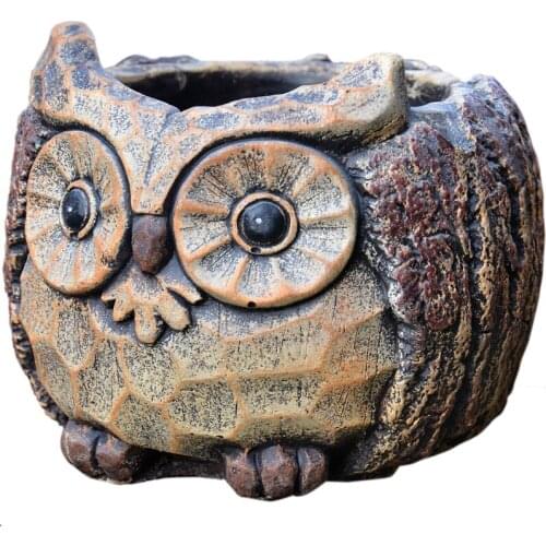 Owl Handmade Garden Decor Cement Planter