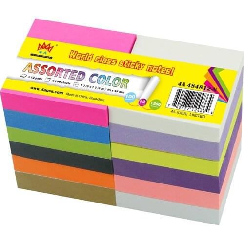 4A Sticky Notes,1 7/8 x 1 7/8 Inches,Neon Assorted,Stationery Kawaii Memo Pads Planner Cute Sticker,Self-Stick Notes,4A 484812-N