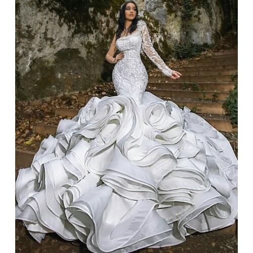 Ruffles Mermaid Wedding Dresses Pleats Chapel Train Gorgeous Bridal Gowns Nigerian Arabic Marriage Dress Robe De Mariee