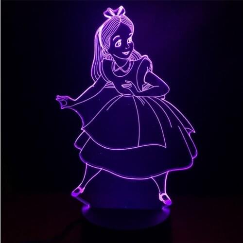 Disney Princess Alice LED Night Lamp for Children 3D Colorful LED Decorative Table Night Light for Kids Bedroom Christmas Gifts