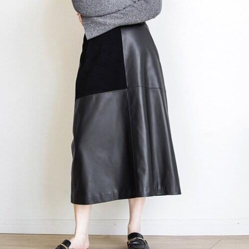 2021 New Arrival Autumn Winter Genuine Leather Real Skeepskin Long Skirts Mid Length Maxi Skirt Women Fashion High Street Skirt
