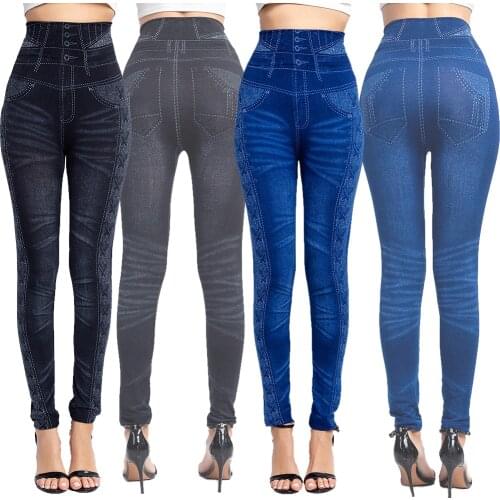 Women Sexy Push Up Seamless High Waist Warm Jeans Leggings Women Spring Elastic Faux Denim Jeggings Pants Leggings Mujer 3XL