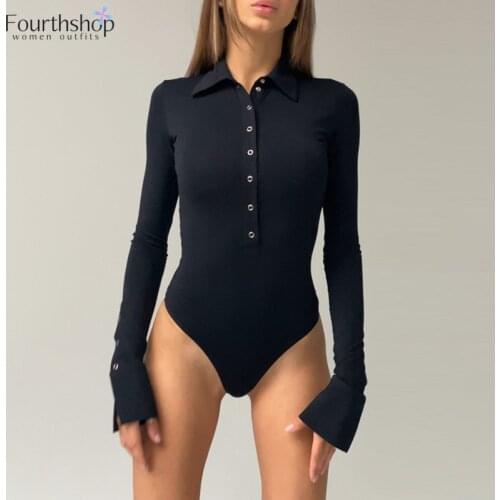 2021 Autumn Bodysuit Women Long Sleeve Body Shirt Tops Sexy Skinny V-Neck Rompers Black White Jumpsuit One-Piece Suit Female XL