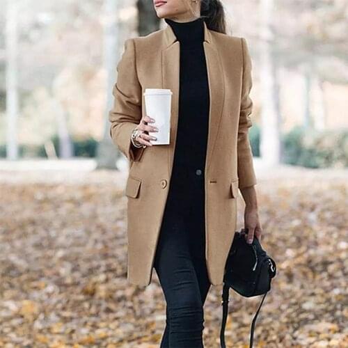 Women Trench Long Coat 2021 Autumn Winter Lapel Long Sleeve Coats Office Ladies Solid Slim Overcoat Outwear Abrigo Mujer