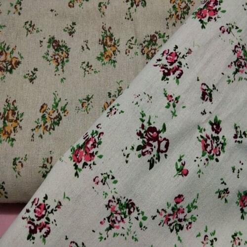 1Yard Pretty All Over Pink & Yellow Blooming Flowers Printed Cotton Linen Fabric For DIY Sewing Curtain Bag Home Decoration
