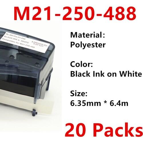 20 Pack M21 250 488 Polyester Label Ribbon M21-250-488 For BMP21 PLUS Printer Black On White M21-250-488 6.35mm * 6.4m