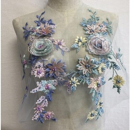 3D Flower Pearl Embroidery Sew On Applique For Evening Dress Diy Clothing Lace Fabrics Accessories Decoration Patch Material