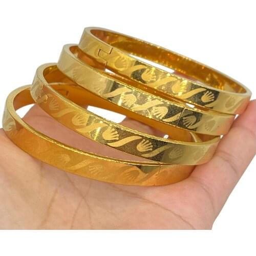 4pcs Dubai Open Size lot Ethiopian Copper Women Unique Punk Style Laser Bangles Gold Color Jewelry Girl Accessories