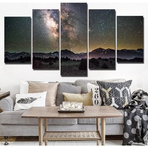 HD Print 5 Piece Canvas Abstract Art Galaxy Night Starry Sky Modern Home Wall Art Vast Starry sky Pictures for Living Room Decor