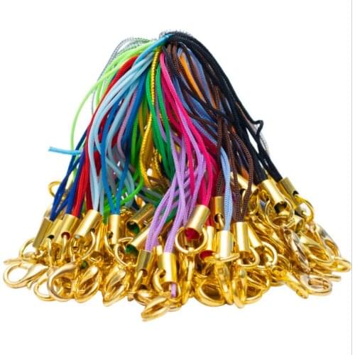 50pcs/lot Mulitcolor Gold Lobster Clasp(12mm) Lanyard Strap Cord (5cm) Mobile Straps Charm Nylon Key Ring Chain DIY Jewelry