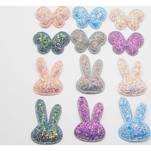10-50Pcs Glitter Rabbit/Butterfly Padded Patches Appliques DIY Craft Supplies Kids Hair Pin Accessories Gift Material Ornaments