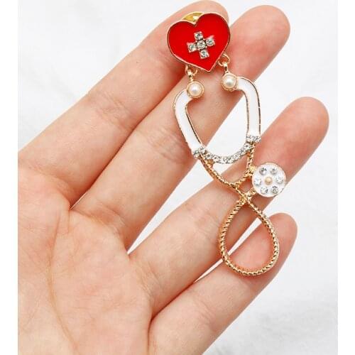 Doctor Nurse Brooch Crystal Stethoscope Shape Brooch Enamel Pins Accessories Jackets Coat Jewelry Nurse Gift