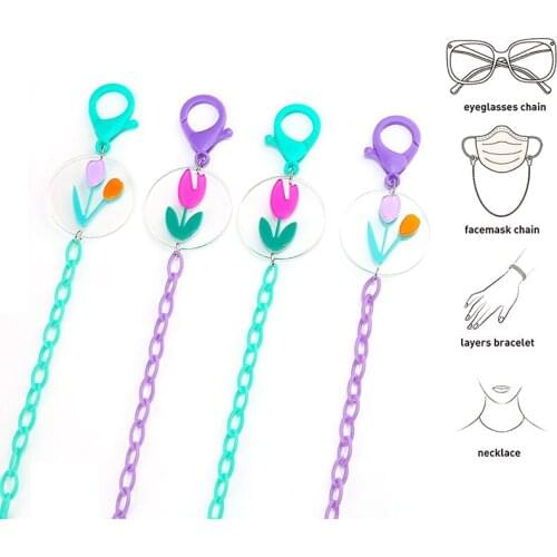 Fashion Eyeglasses Chain Anti-lost Flower Charm Acrylic Mask Lanyard Glasses Chain Sunglasses Lanyard Holder Neck Cord Jewelry