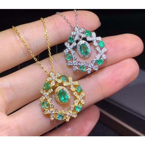 100% Natural And Real Emerald Pendant Solid S925 Sterling Silver Emerald necklace For Women Colour Gem Stone Fine Jewelry