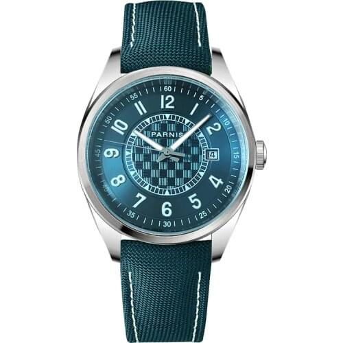 Parnis 40MM Blue Dial Mechanical Automatic Men Watch Miyota 8215 Sapphire Glass Leather Strap Wristwatch 2021 Top Luxury Brand