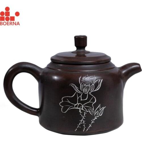 BOERNA 250ml Qinzhou Nixing Kettle(not Yixing Teapot) Nixing Tao Pure Handmade Teaware for Puer Tea Gift Box Package Kung Fu Tea