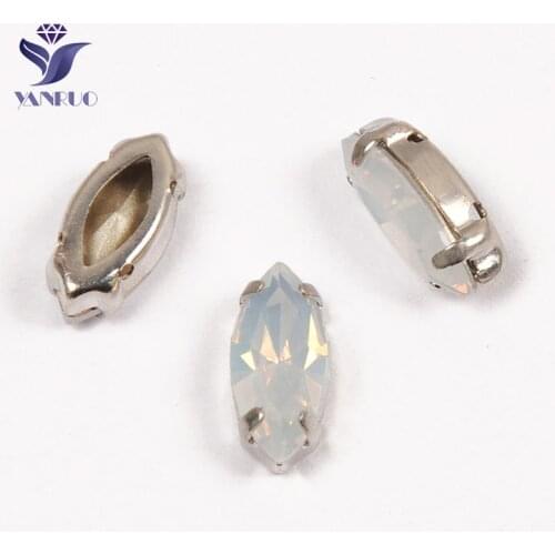 YANRUO 4200 All Sizes White Opal Navette Setting Zircons Point Back Strass Crystal Applique Sewing Rhinestones For Clothes