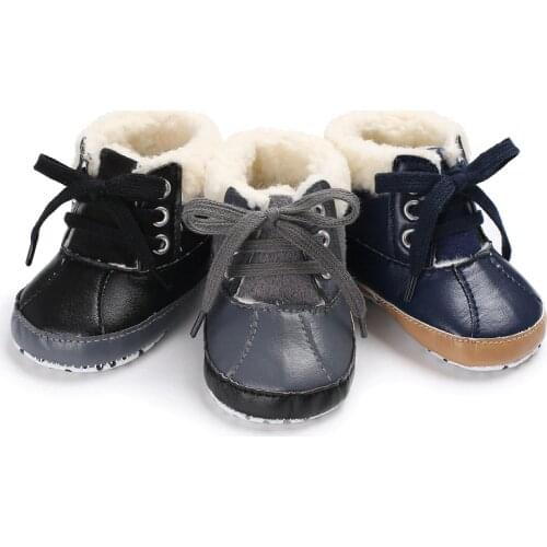 Winter childrens baby artificial PU warm wool soft bottom boy child first Walkers Baby Shoes snow boots