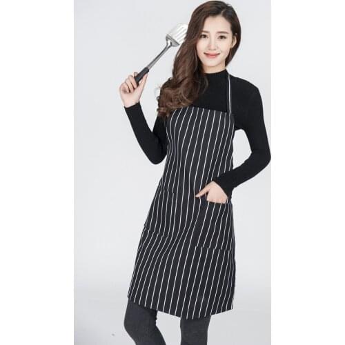 1PC New Black White Stripe Women Men Apron Commercial Restaurant Home Bib Spun Polyester Kitchen Aprons NF 002