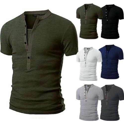 Fashion Pure Color T-shirt Men Short Sleeve Slim Fit Tshirts Tops V Neck Casual Tee T Shirt Summer Clothes