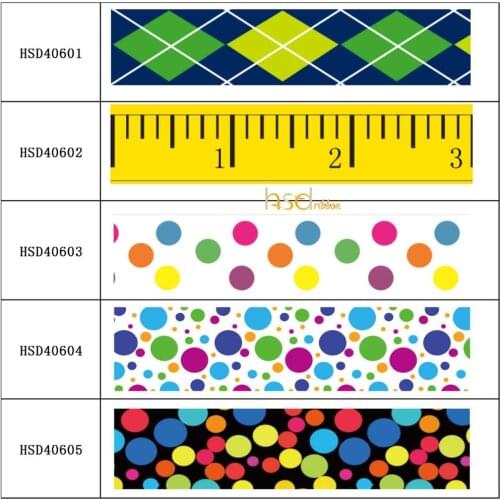 HSDRibbon Geometry Dot series pattern heat transfer printed Grosgrain Ribbon 50Yards/Roll