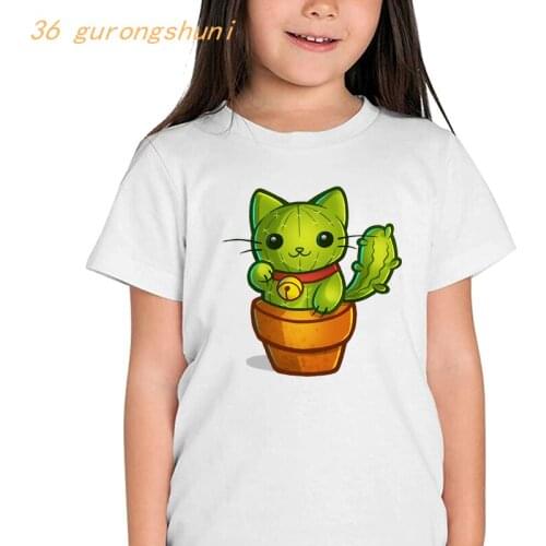 Cactus cat drawing cartoon t shirt for girls tshirt flowerpot girl t-shirt children clothing kids clothes boys graphic t shirts