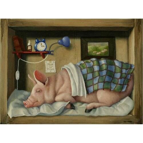 5d Diy Full Square round Diamond painting Sleeping Pig animal picture of rhinestone embroidery home decor wall stickersZP-2259